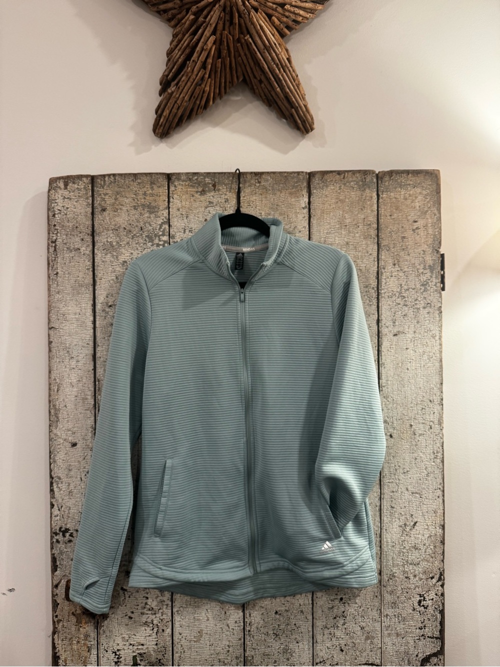 Adidas Golf Women’s Large Seafoam Textured Full Zip Jacket Thumbholes